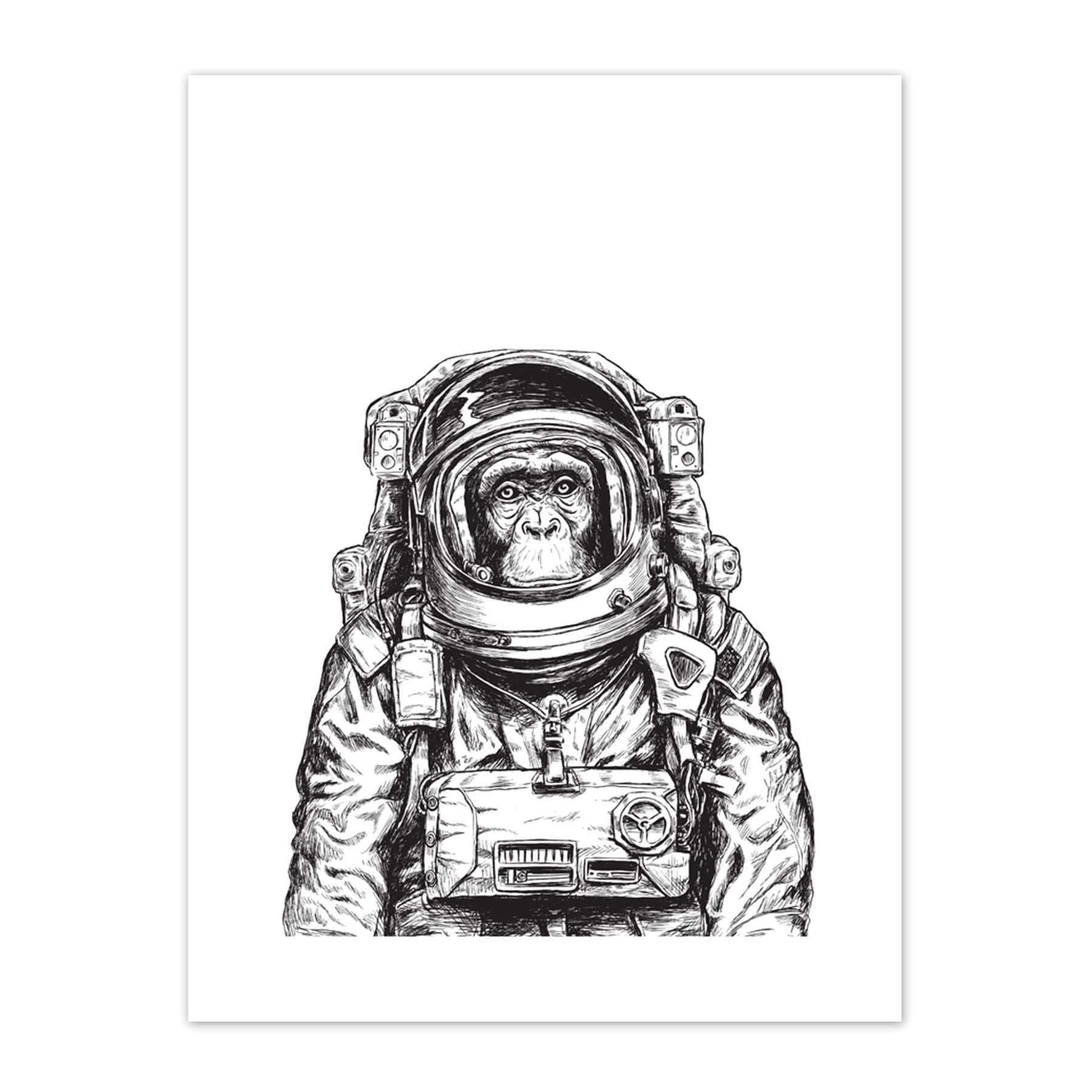Wee Blue Coo Chimpanzee Astronaut Space Animal Art Print Canvas Premium Wall Decor Poster