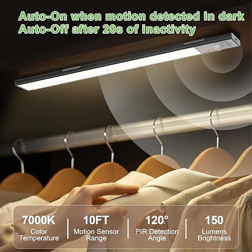 Miniatura 9 de WOLDFY Luces de 3 colores regulables para debajo del gabinete, inalámbricas 2 unidades, 2000 mAh recargable LED sensor de movimiento iluminación