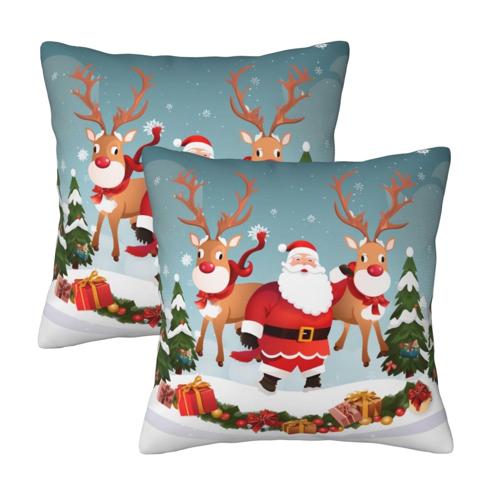 Merry Christmas Throw Pillow Cases 2 Pack Square Pillowcases Soft Pillow Protectors for Couch Livingroom Sofa Bed Office Car,30x30 CM