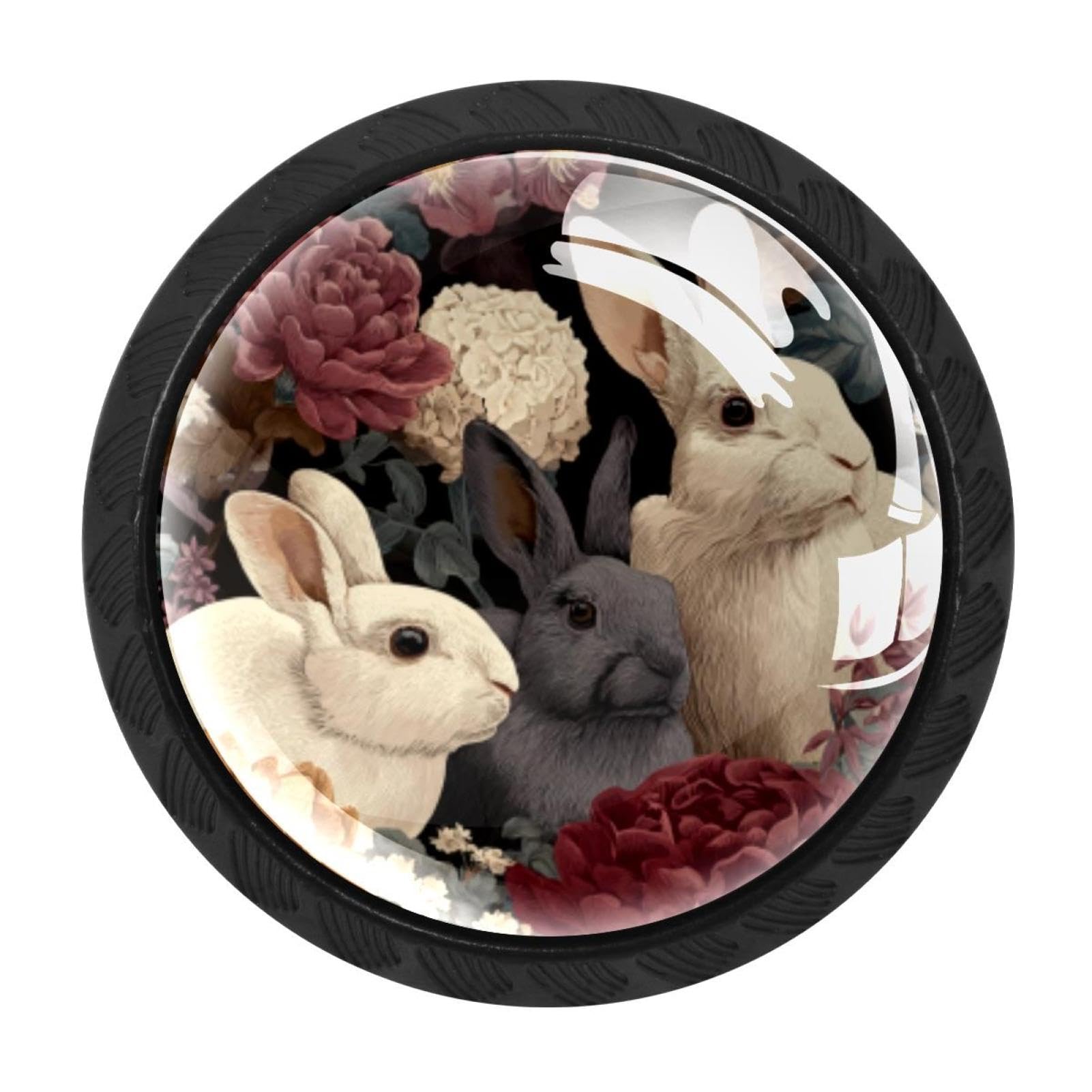 CHENZZZZ 4 Pieces Kitchen Cabinet Knobs Easter Rabbits Floral (13) Drawer Knobs Dresser Knobs Drawer Pulls Door Knobs Dresser Drawer Handles Knobs for Dresser Drawers