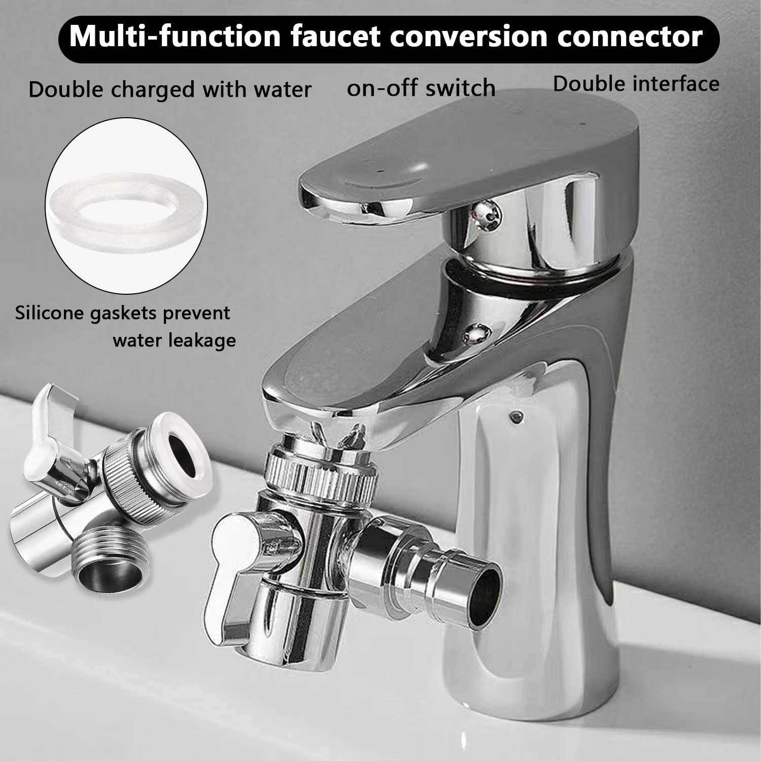 3 Vie Deviatore Doccia Rubinetto 1/2 Pollici Deviatrice Rubinetto Valvola Adattatore Doccia con M22-M24 per Lavandino Bagno Cucina Doccetta