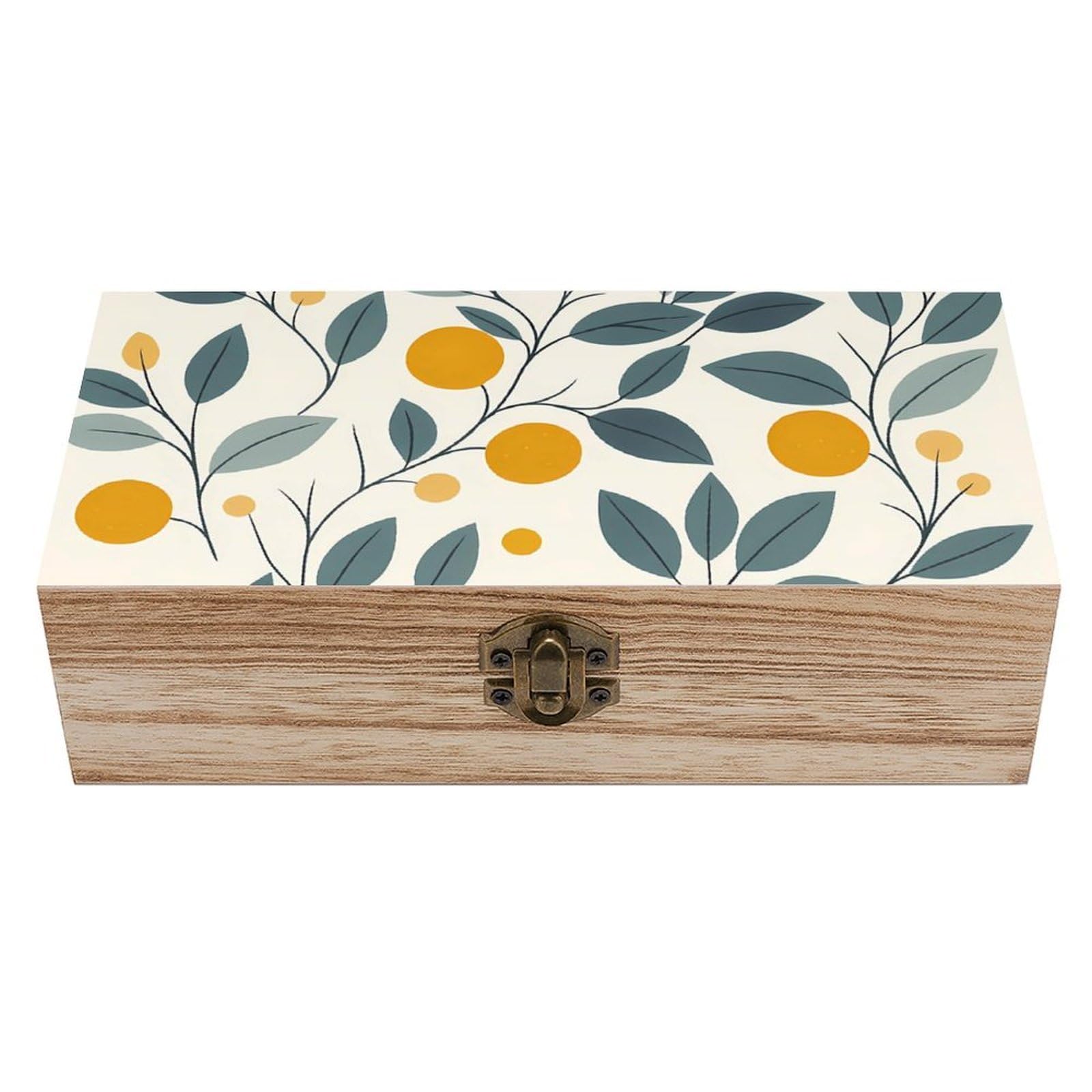HLBSDM Oranges & Leaves Retro Wooden Storage Box Jewelry Art Gift Boxs Decorative Keepsake Boxes