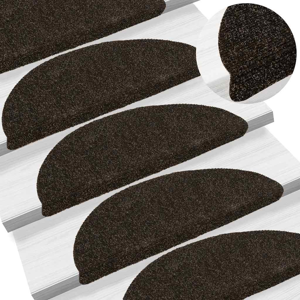 Lot de 5 tapis d'escalier autocollants - 56 x 17 x 3 cm - Marron foncé - Semi-circulaires - Antidérapant - Lavable - Protection d'escalier pour escalier en bois - Avec isolation phonique