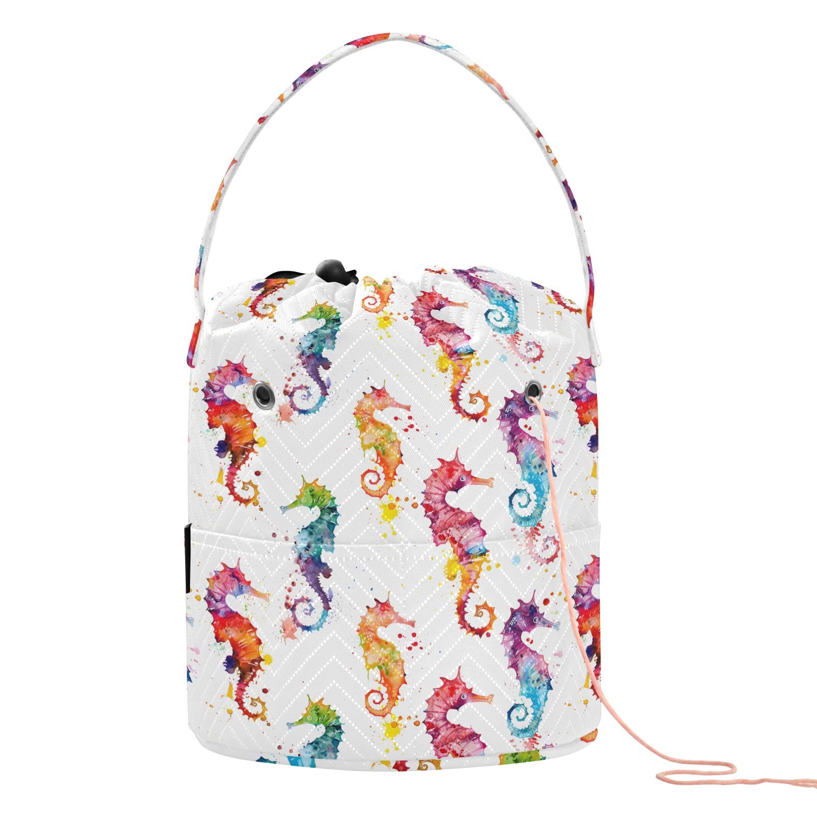 Yarn Storage Bag Small Crochet Bag Knitting Bag Organizer Seahorses Colorful Yarn Bags for Crocheting Basket