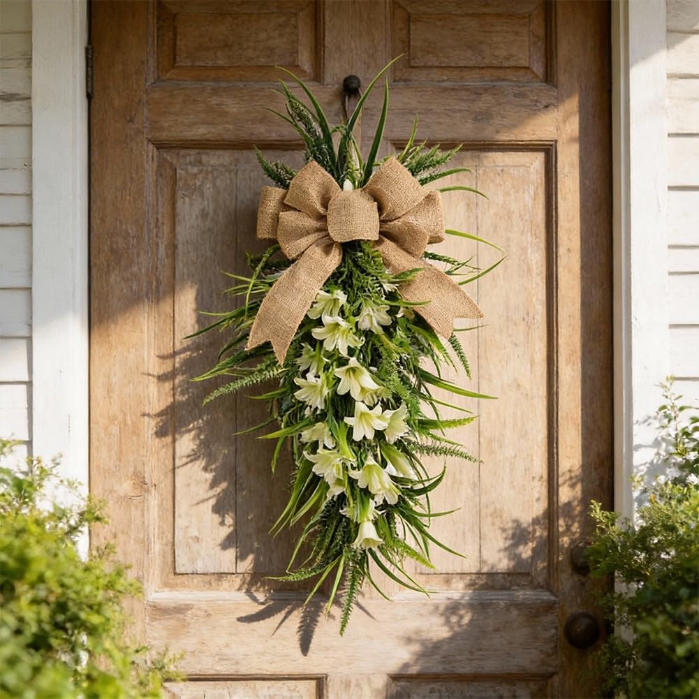 Couronne de lys de Pâques 60x30 cm pour décoration de porte