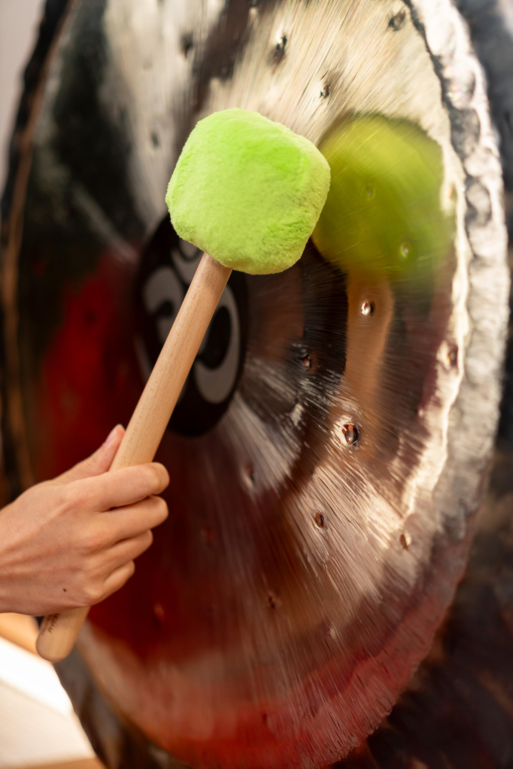 Sonic Energy Gong Mallet Medium, Green mallet with beechwood handle, for gong players meditation, percussion, Sheep’s wool - Image 3