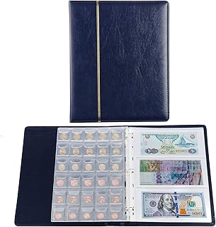 TsunNee Álbum de colección de monedas de 150 bolsillos, Estuche de colección de monedas de cuero, Álbum de almacenamiento de monedas 24 bolsillos para billetes conmemorativos para coleccionistas, Azul