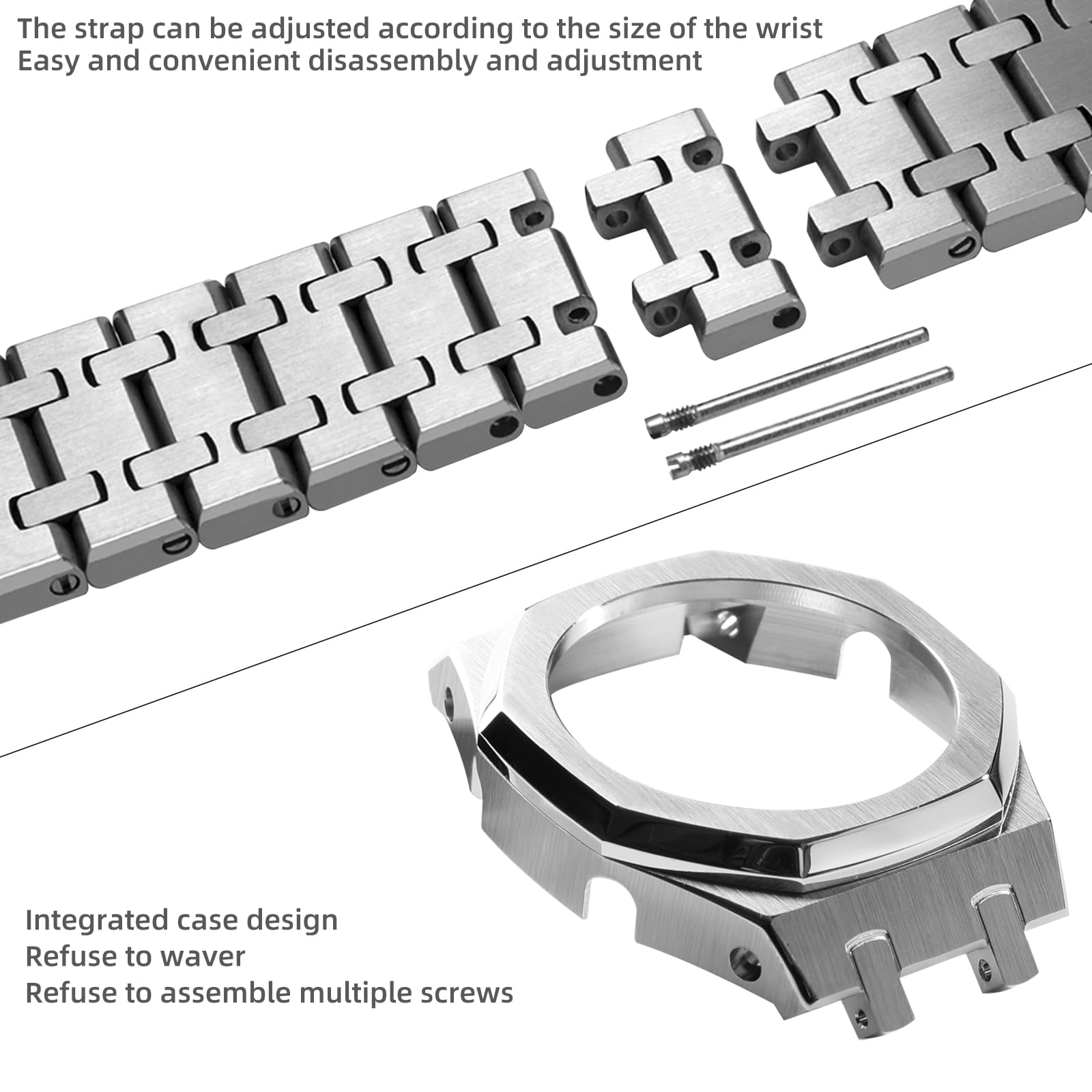 Neuupesen GA-2100 Mod Kit 316L Stainless Steel Case with Brushed Bezel Solid Metal Watchband Strap Bracelet for Men's Watch GA-2110 GA-B2100 Part Replacement (Silver metal set, GA-2100/2110/B2100)