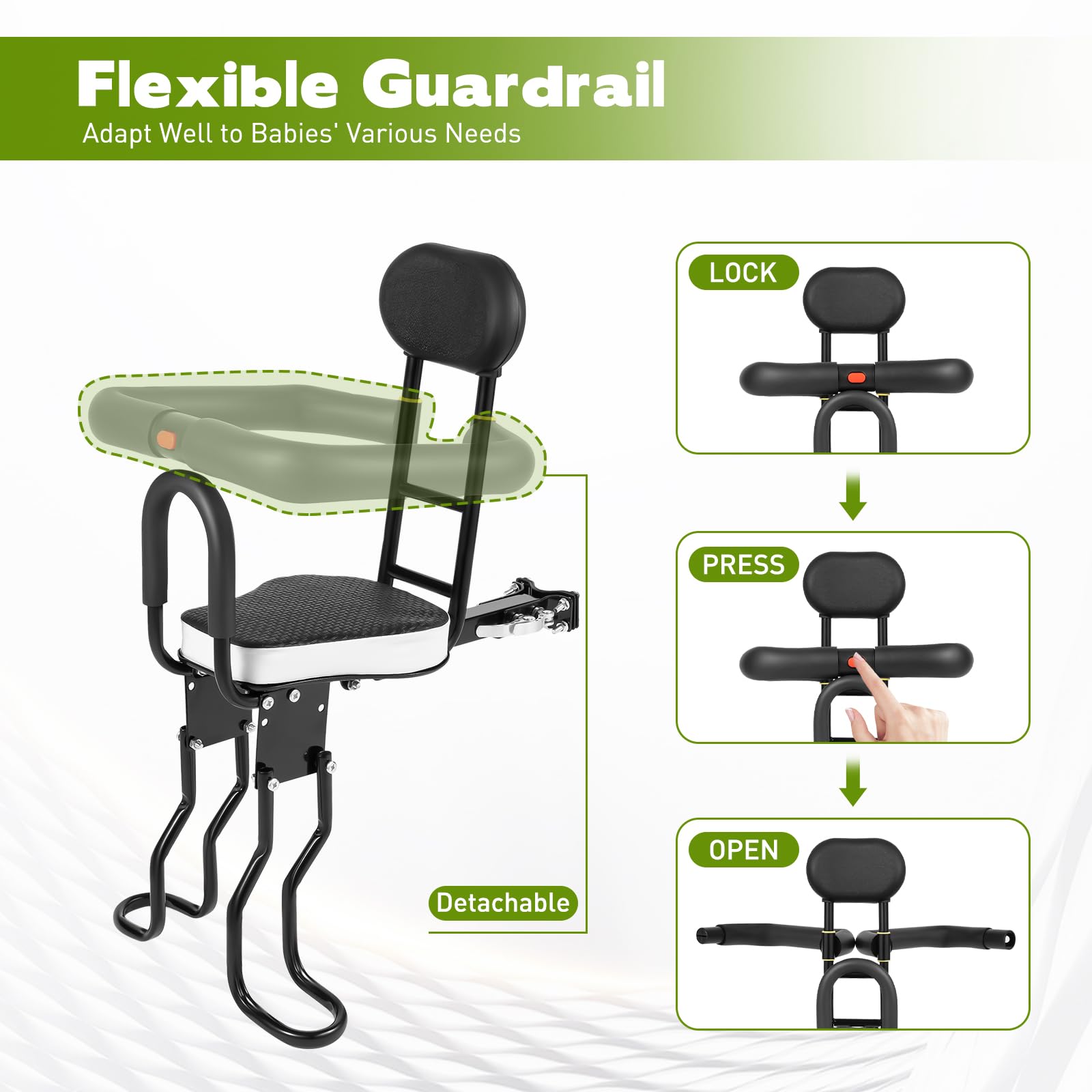 Asiento infantil para bicicleta Asiento delantero de una bicicleta Asiento infantil delantero para bicicleta Delantero Para bicicletas con una distancia entre la parte delantera del asiento y