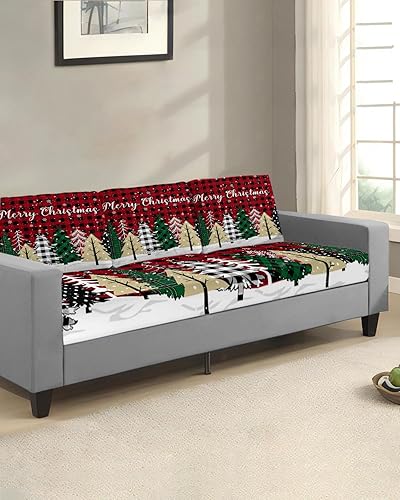 Miniatura 2 de Wowouhiya Fundas de cojín para sofá con diseño de árbol de Navidad, funda elástica para sofá con parte inferior elástica, diseño a cuadros rojos y