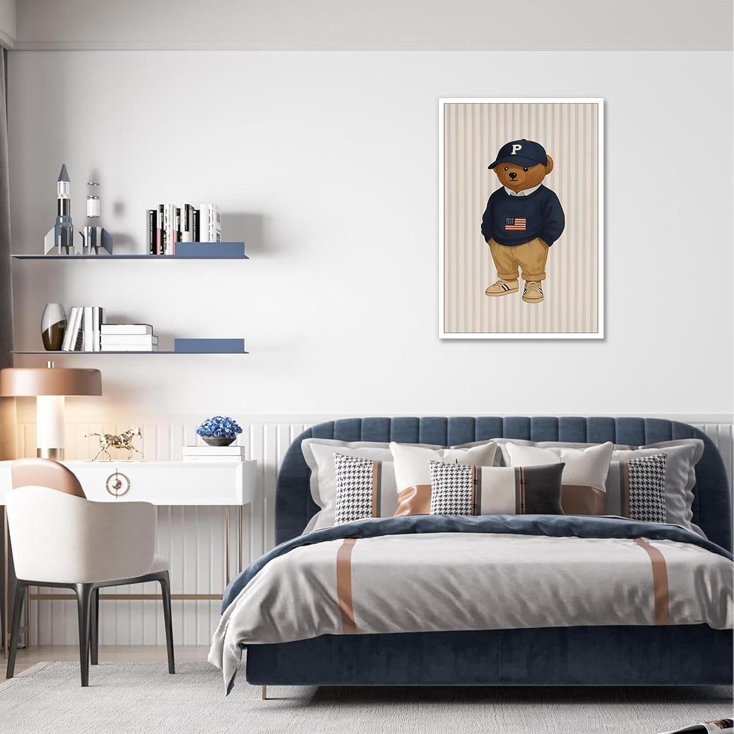 Teddy Bear Wearing A Baseball Cap Poster Trendy Funny Bear Canvas Wall Art Preppy Abstract Sporty Animal Aesthetic Prints Painting For Living Room Bedroom Nursery Wall Decor 12x16in Unframed - Image 5