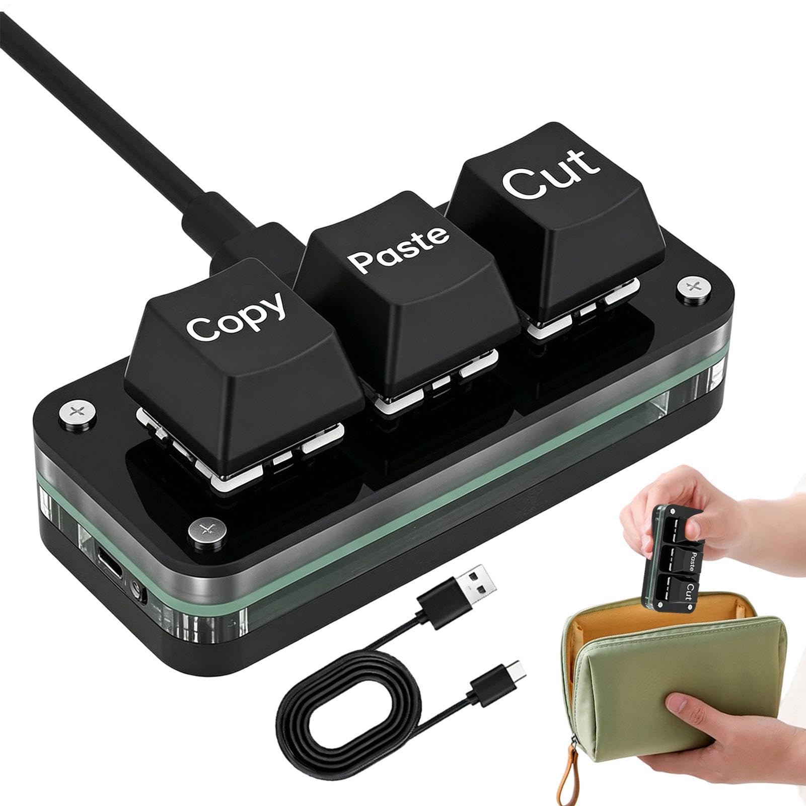 Teclado copiar pegar USB para computadora, miniteclado mecánico ergonómico 8