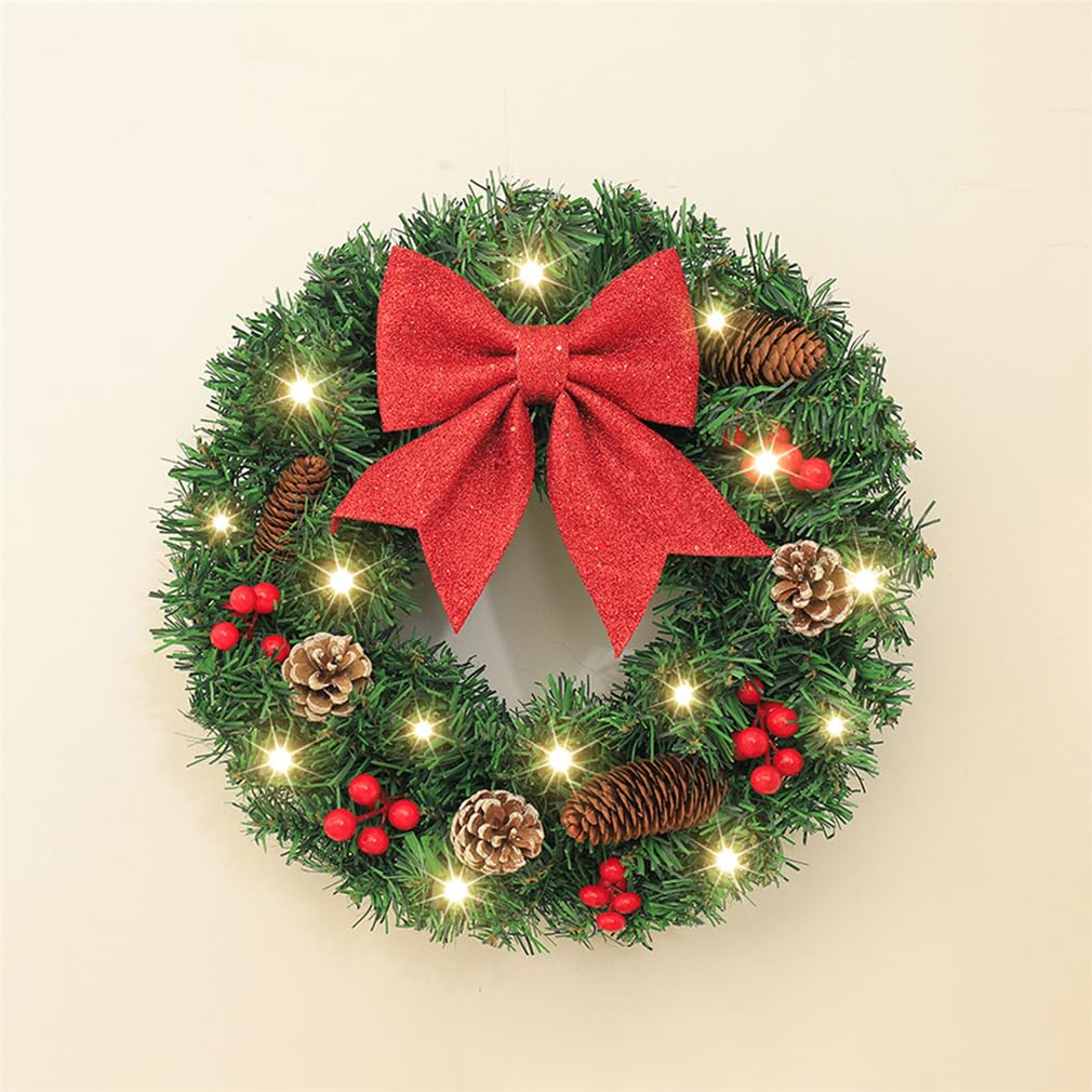 Christmas wreaths, With Light, Artificial Up Christmas Wreaths Decoration, For Inside&Outside Windows Farmhouse Wedding Decor(Bow,50cm)