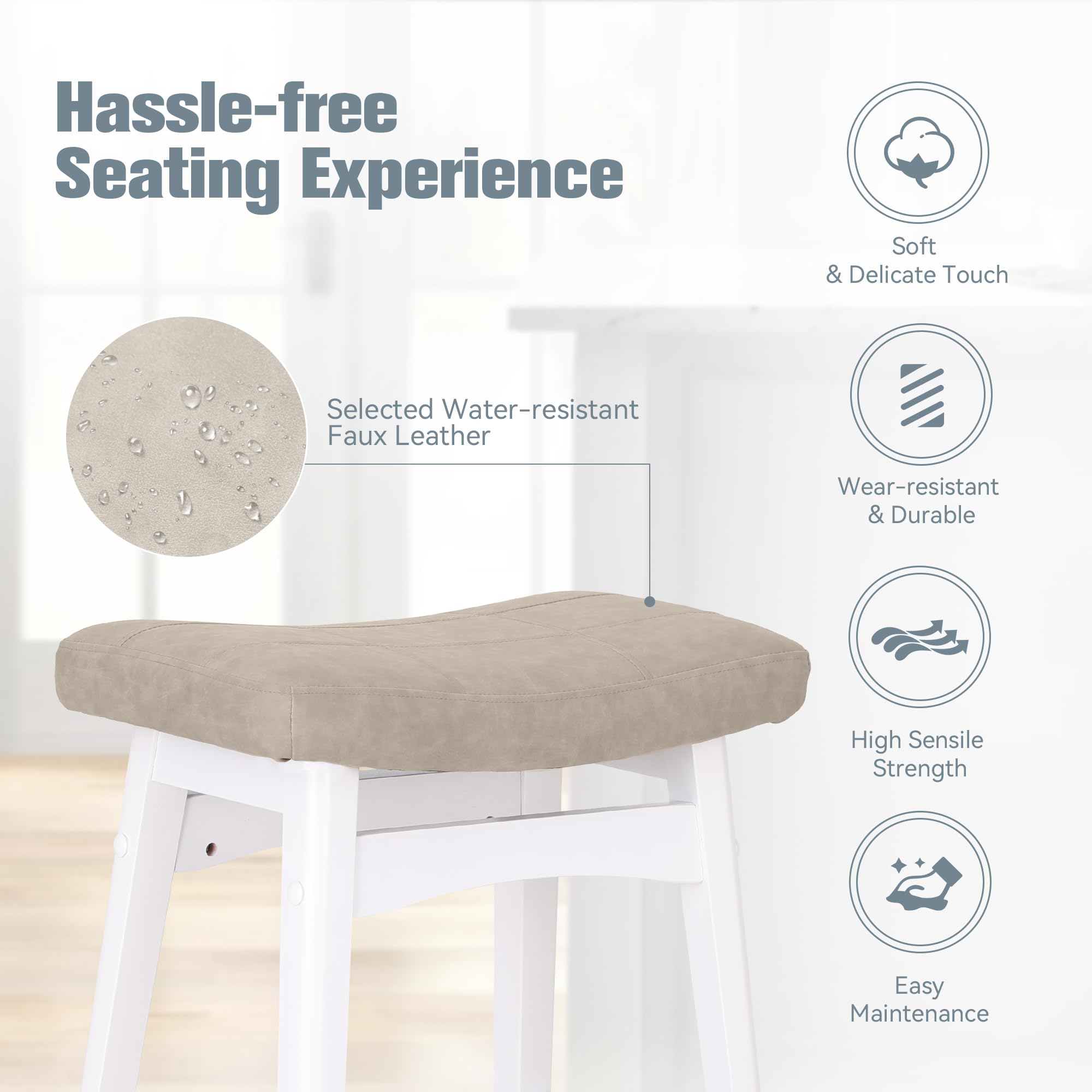 Amazon｜Erste!Bravo ホワイト 無垢材 バースツール 4個セット