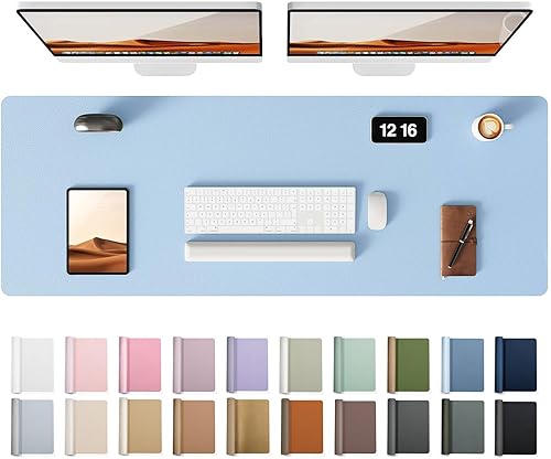 Miniatura 101 de YSAGi Protector de escritorio de piel, alfombrilla de oficina, alfombrilla grande para ratón, alfombrilla antideslizante de piel sintética, Azul