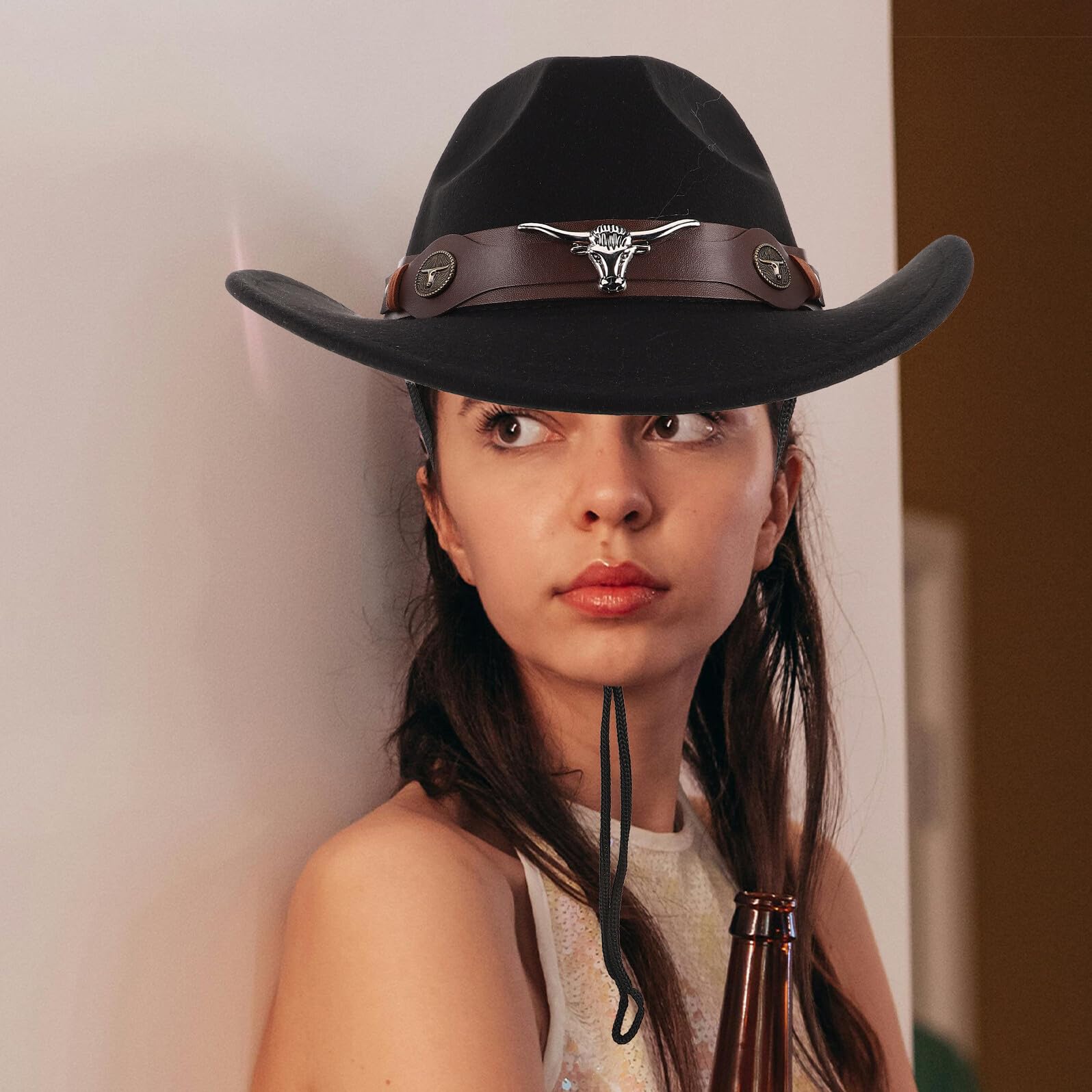 FOMIYES 4pezzi Cappello Western Larga in Morbido Panno di Fibbia Regolabile per Protezione Solare per Outfit Country e Eventi all Aperto