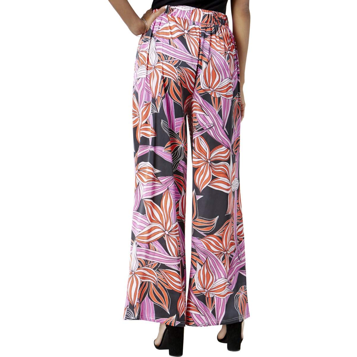 maison Jules Womens Printed Casual Wide Leg Pants Pink Small