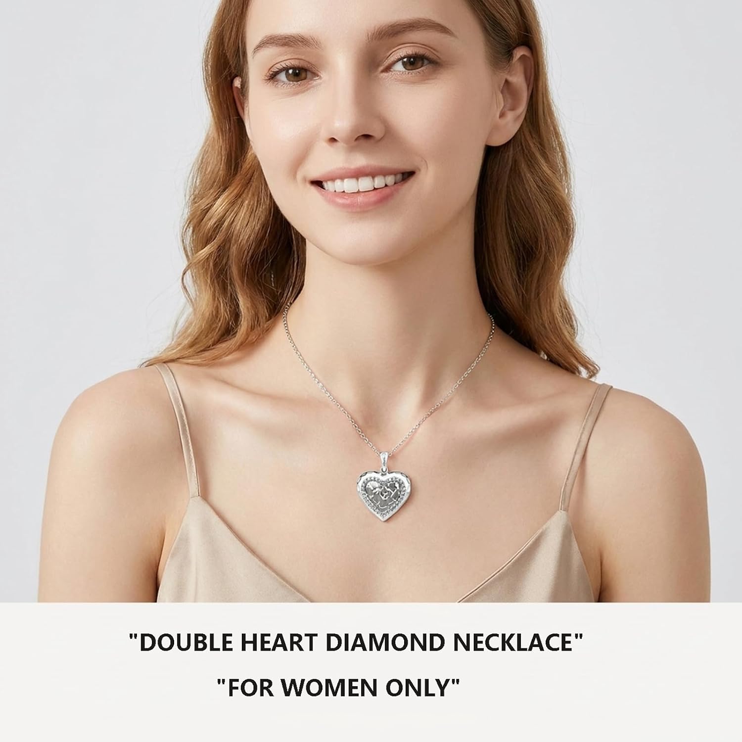 HeartMelody 18K Gold & White Gold Plated Hammered Heart Pendant Necklace for Women, Double Layer Heart with Cubic Zirconia Halo, Engraved I LOVE YOU On Back, Tarnish Free Stainless Steel Love Jewelry Gift for Her