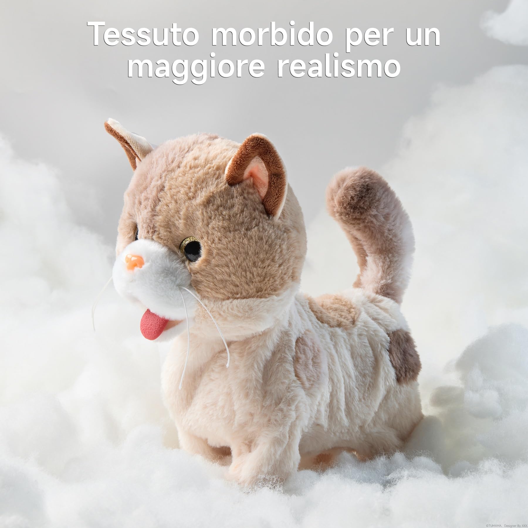 TUMAMA Interattivo Elettronica Peluche Gatto Giocattolo per Bambini,Camminare Realistico Gatto Giocattolo che Cammina,Miagola,Lingua Fuori e Scodinzola, Kitten Pet Giocattolo con Guinzaglio