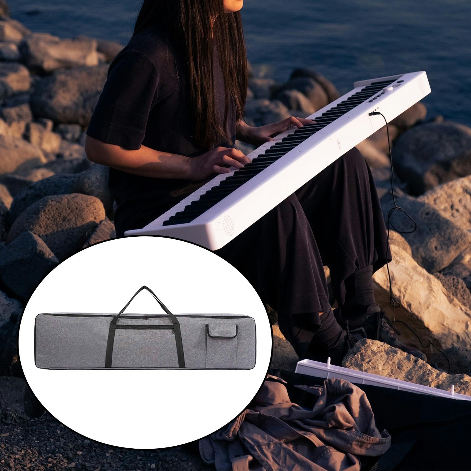 Funda para Teclado Electrónico con Manija Reforzada Bolsa Externa Diseño Acolchado y Doble Cremallera Suave Impermeable y Resistente a Golpes, 88 Keys S