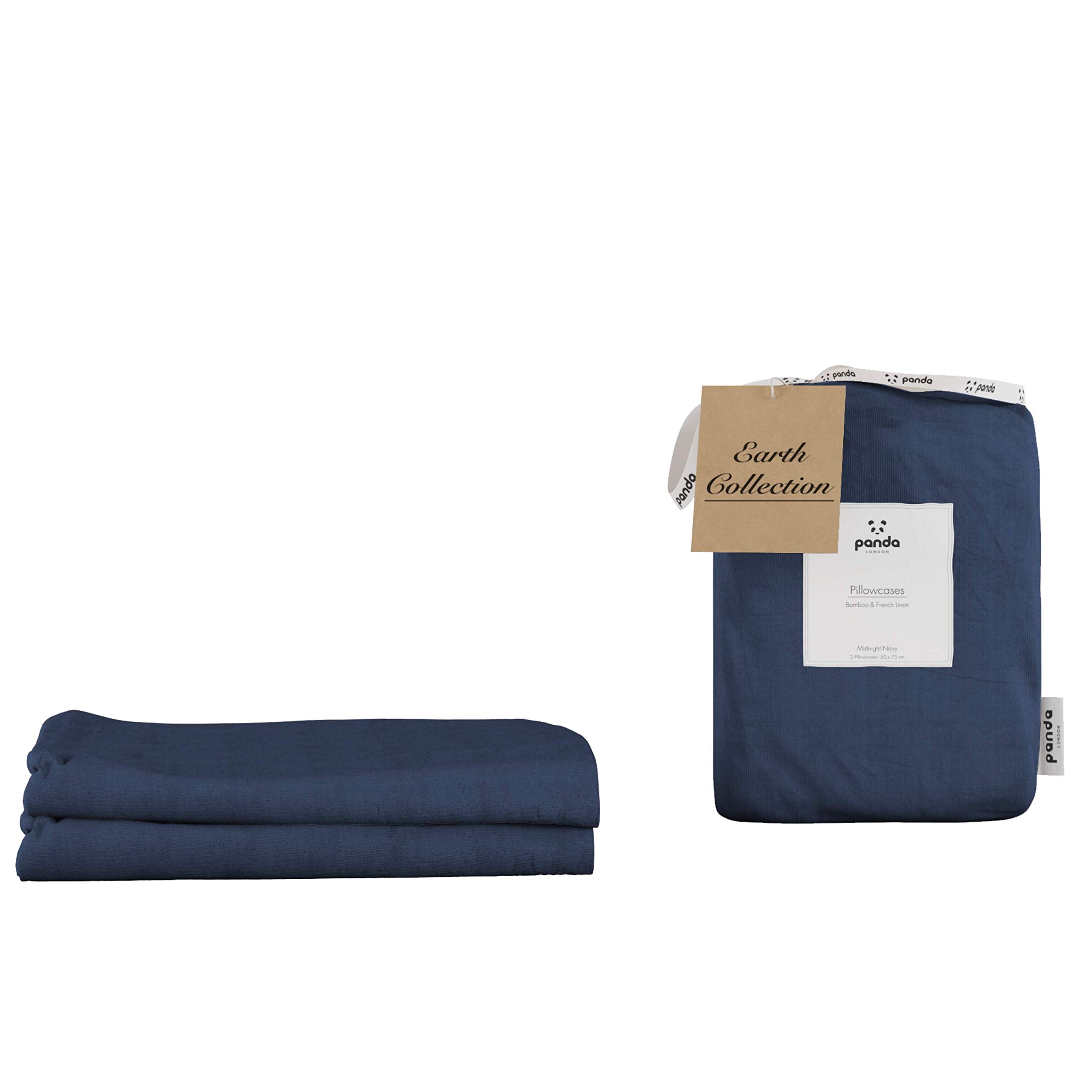 Panda Midnight Navy Bamboo & French Linen Pillowcases, | 2 X 75 X 50 Cm | Soft & Breathable | Hypoallergenic & Antibacterial | Natural Choice For Skin & Hair | Moisture-Wicking | Better Quality Sleep