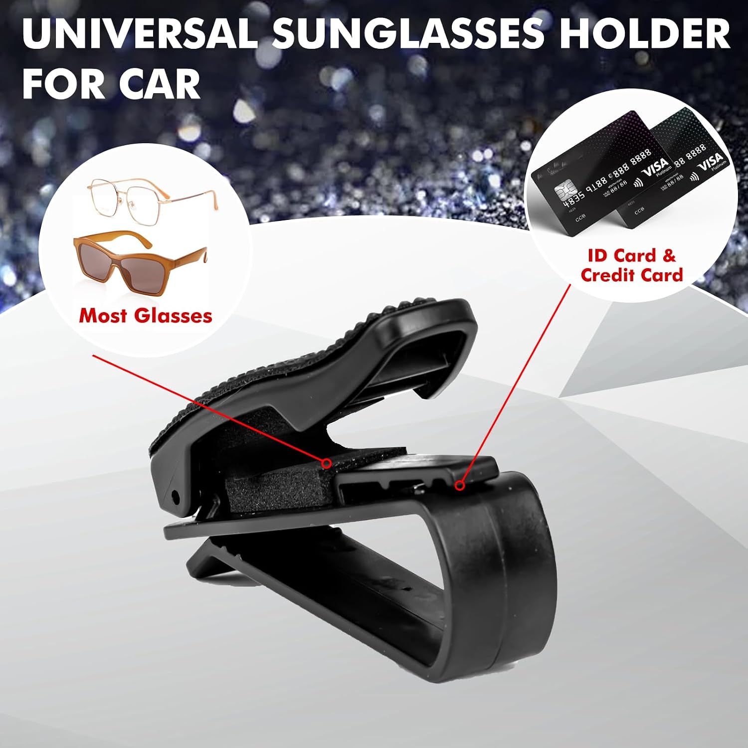 x xotic tech Glasses Holders for Car Sun Visor, 2 Pack Fashion Bling Crystal Rhinestones Car Eyeglasses Sunglasses Hanger Mount with Ticket Card Clip Valentines Day Gifts for Her (AB Color) image 5
