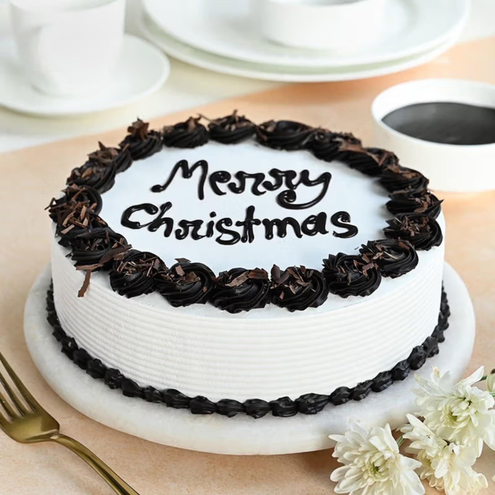 FlowerAura Christmas Special Fresh Yummy Merry Christmas Black Forest Cake | Christmas Celebration Cake | Christmas Gift For Friends, Family, Colleagues (Same Day Delivery) (0.5Kg)-image-5