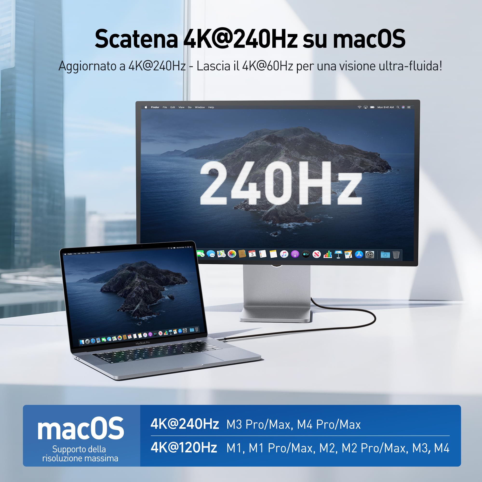 Cable Matters Cavo USB C a HDMI 2.1 unidirezionale da 48 Gbps 8K per macOS, Windows - 3 m, supporta 4K@240Hz/8K@60 Hz con HDR, cavo da Thunderbolt 4 a HDMI 2.1, compatibile con laptop Thunderbolt 7