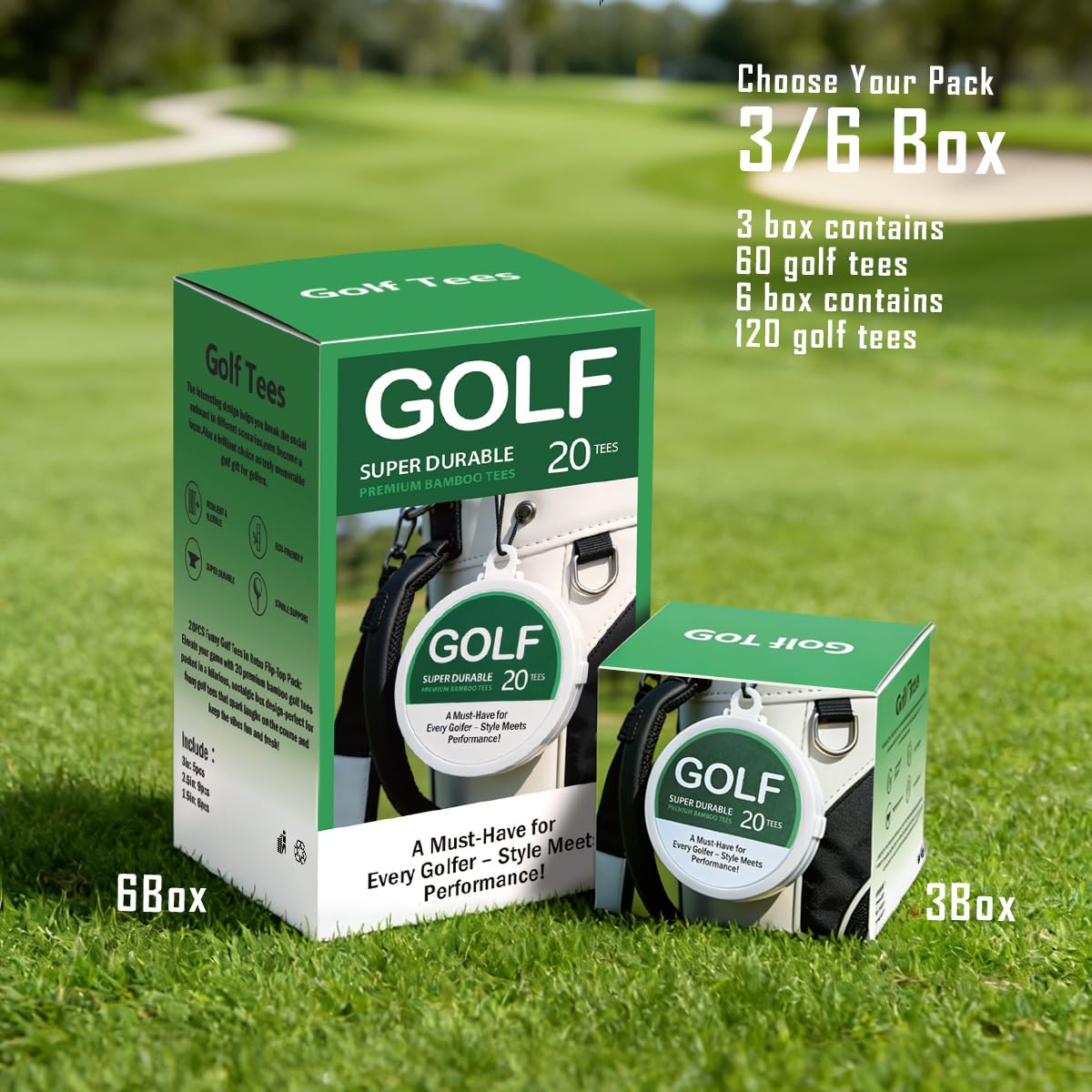 Bambus-Golf-Tees in verschiedenen Größen mit tragbarem, rundem Etui (7,6 cm, 6,3 cm, 3,8 cm), Golf-Geschenke für Männer, Golfer, ideales Golfzubehör für Männer und einzigartige Geschenke für