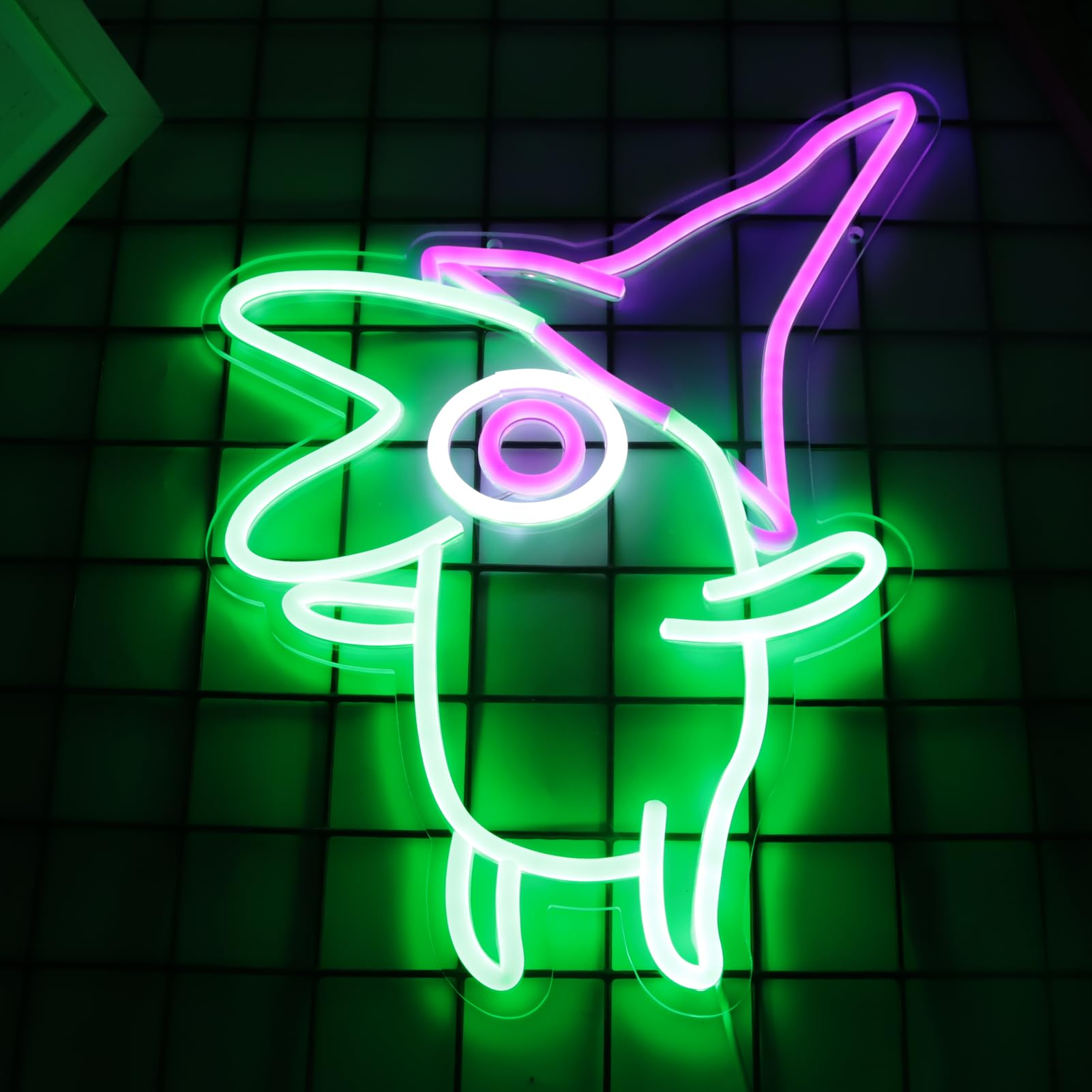 Letrero de neón verde de dibujos animados para dormitorio, sala de juegos de anime, cueva de hombre