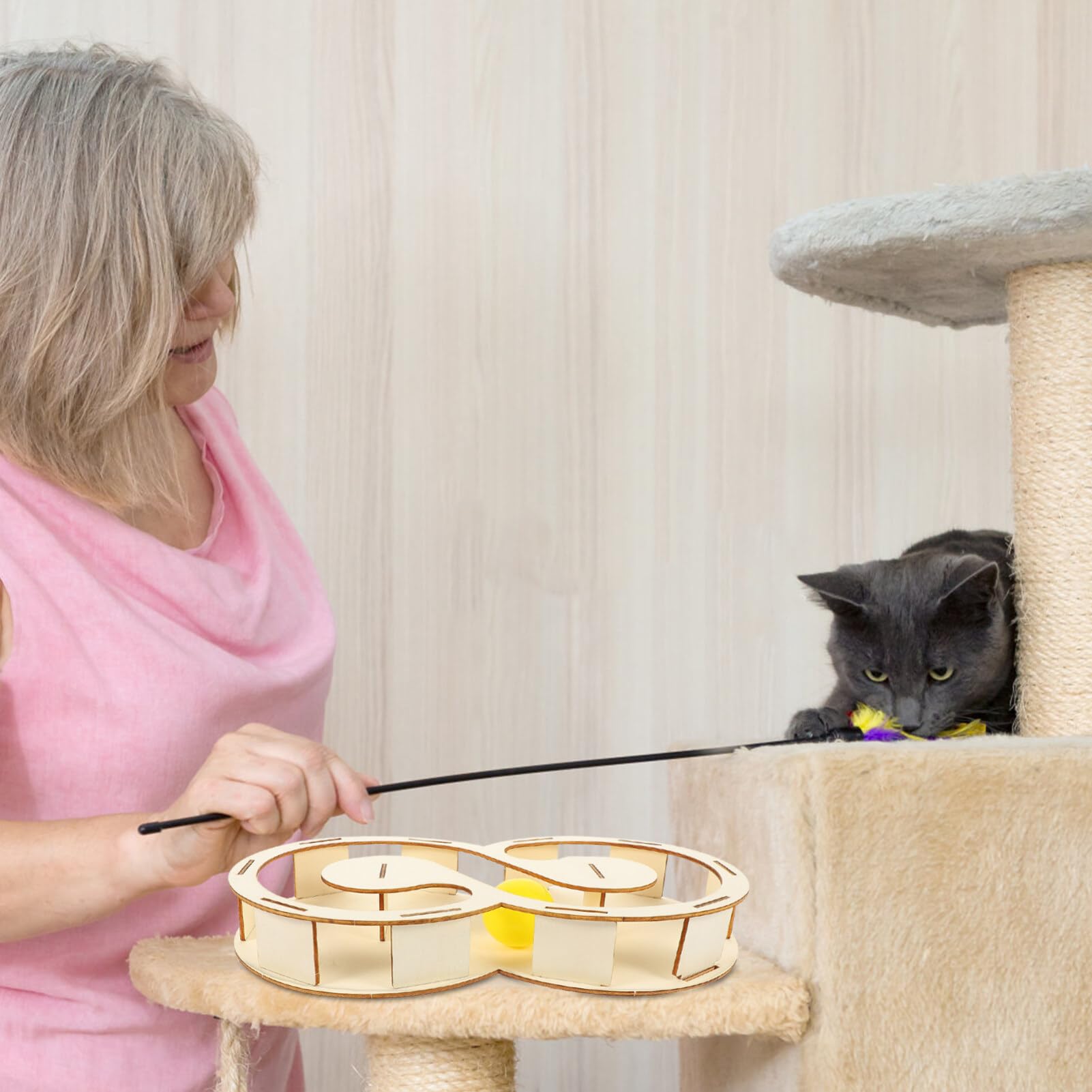 ibasenice Juguete para Gatos Varitas Interactivas para Gatos Bolas Interactivas para Mascotas Juguete para Gatos Pista De Bolas Laberinto De Madera