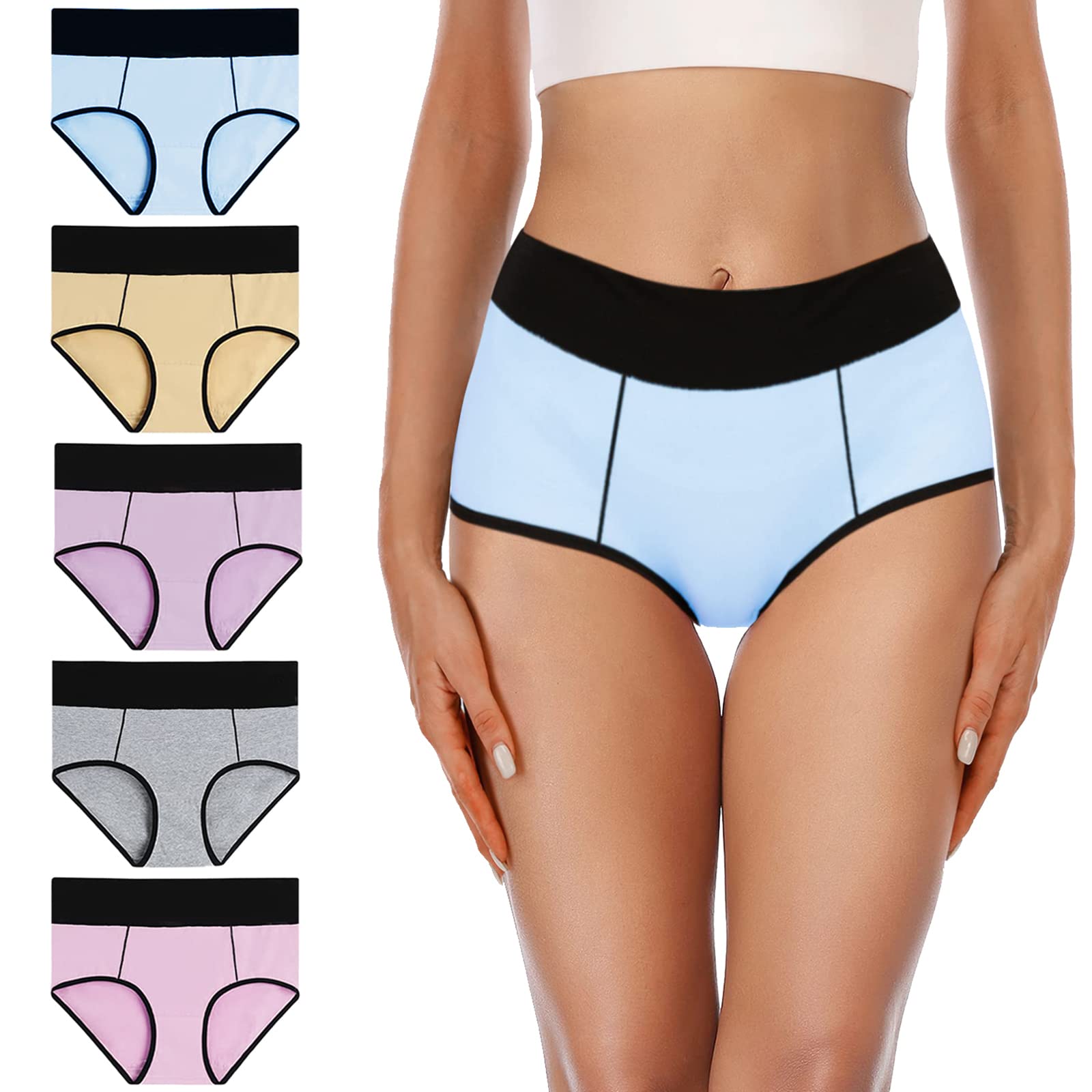 YaShaer Culottes Coton pour Femmes Shorty Confort Slips Sport Grande Elasticité Taille Haute Lot de 5