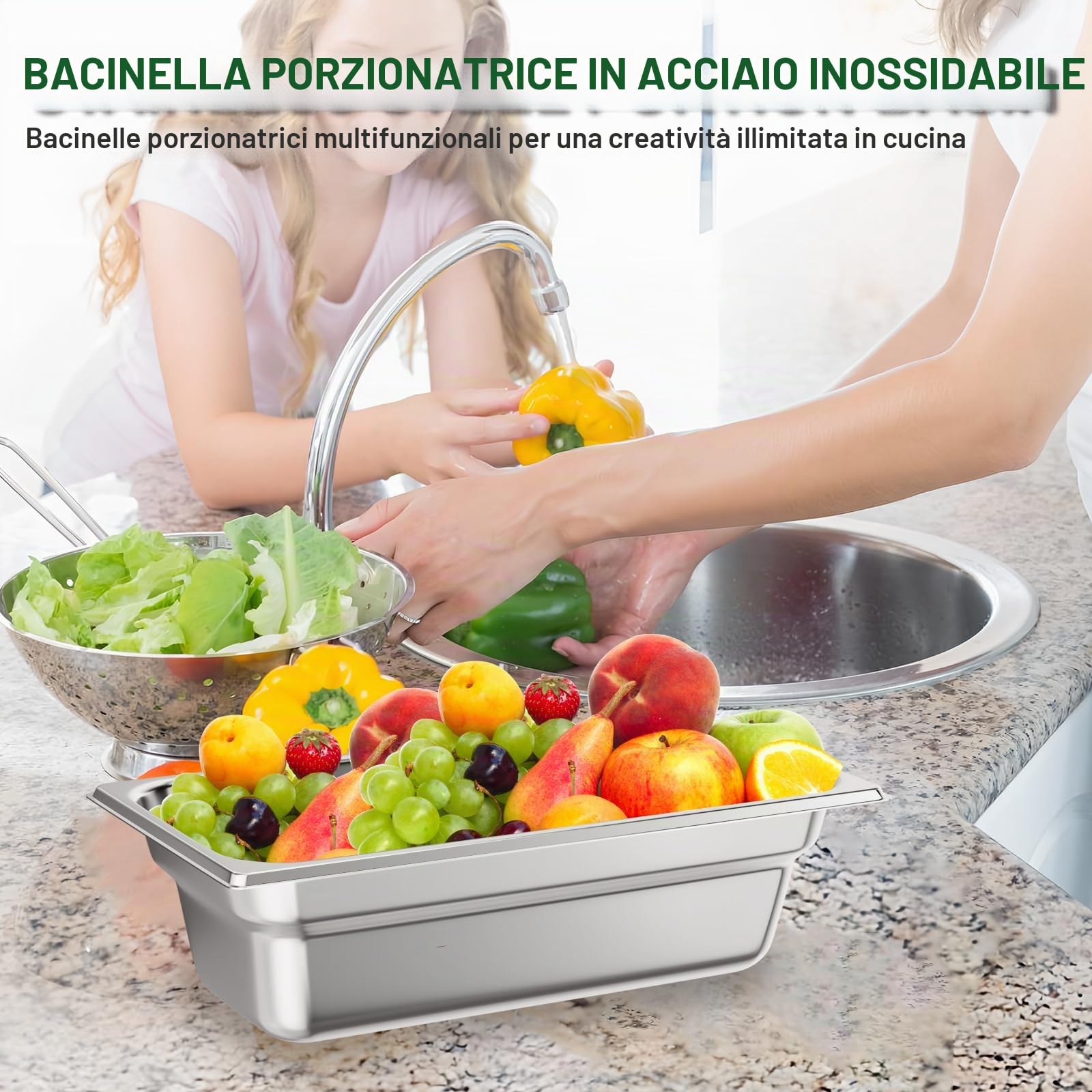 TAIMIKO GN Gastronorm, contenitore in acciaio inox, 100 mm, in acciaio inox, contenitore per alimenti, Bain Marie, Catering, padelle per alimenti, spessore 1 mm (1/3, 6 pezzi, con coperchio), 6 pezzi