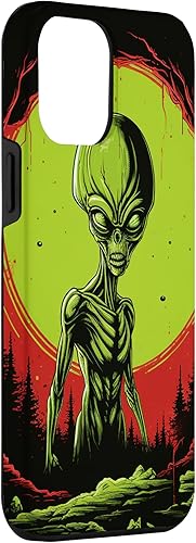 Vista 3 de iPhone 13 Pro Max Cute Green Alien Head UFO Space Face Alien Case
