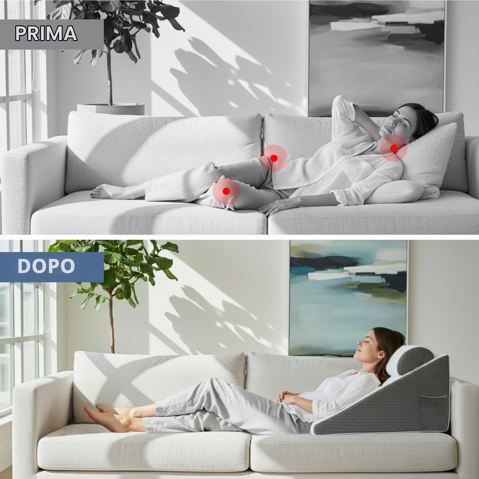 SLIGUY Bed Wedge Triangle Pillow, Folding Foam Triangle Pillow for Sleeping, Reading,Watching TV, Adjust back support pillow on bed,cushion sitting up with Neck pillow