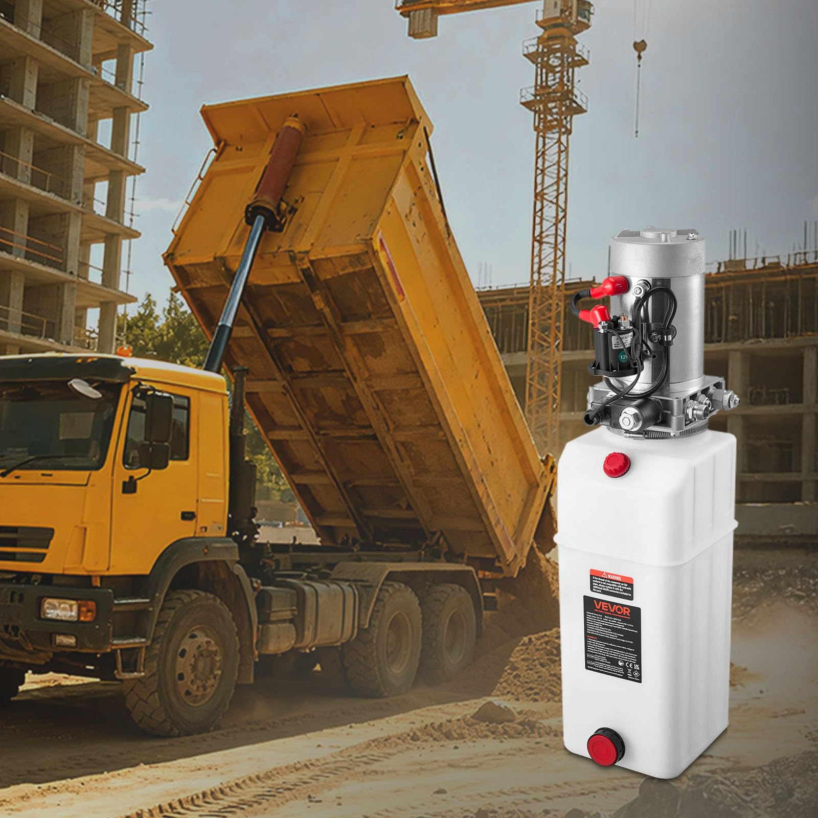 VEVOR Centralina Idraulica Pompa Idraulica per Rimorchio Ribaltabile Azione Singola, Velocità 2600 giri/min, Pressione d'Olio 2320-2900 PSI, Pompa con Serbatoio in Plastica per Sollevatore Rimorchio