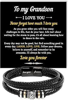 VIRAGIL To My Grandson Leather Bracelet – Meaningful Gift from Grandma or Grandpa, Inspirational Engraved Message Wristband for Birthday, Christmas, Graduation, or Just Because