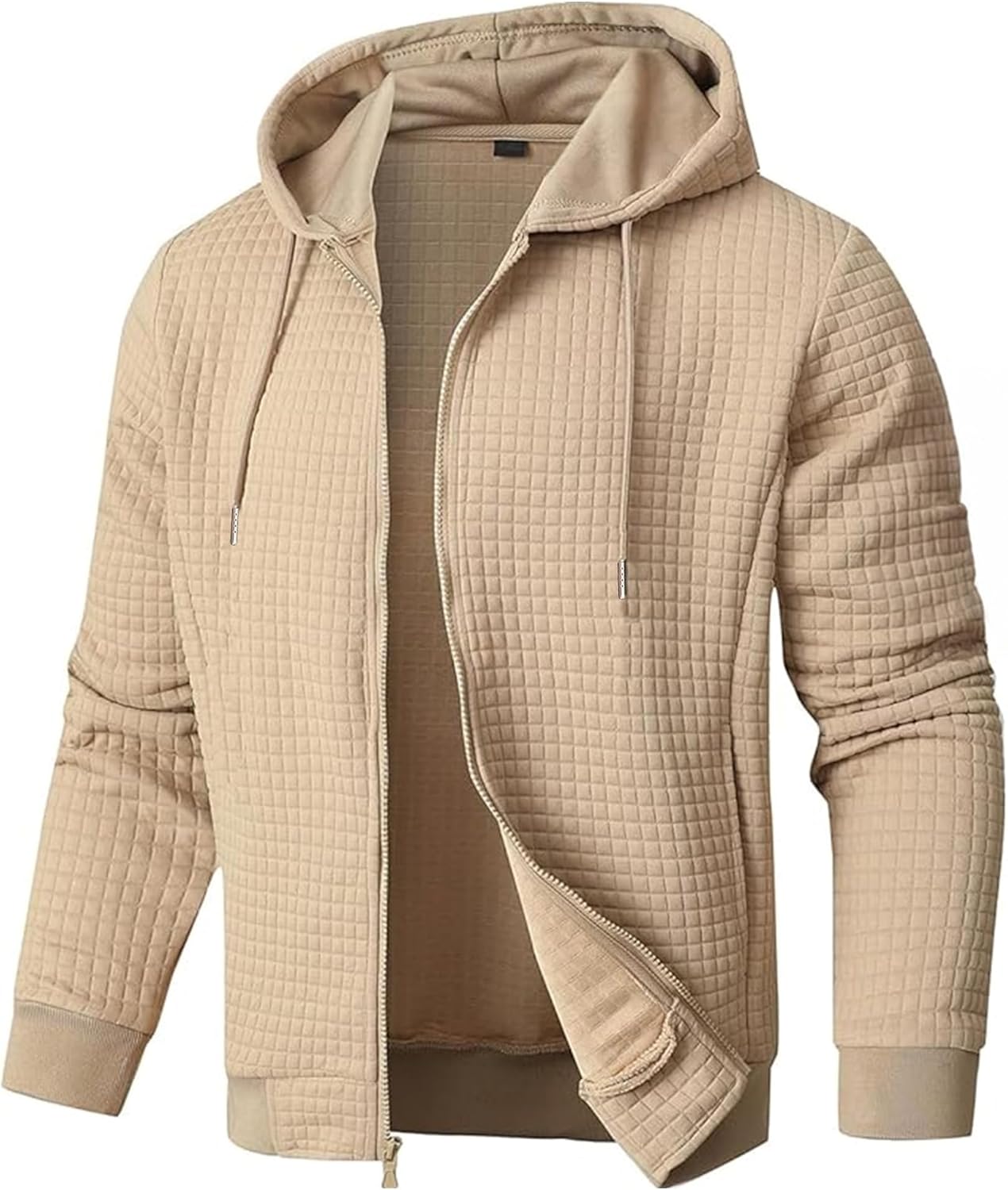 Men Fleece Zip Collar Hooded Pullovers with Pockets Mens Sweatshirt Casua Fall Long Sleeve Shirt Tops Sweater for Men, US43(L), Apricot
