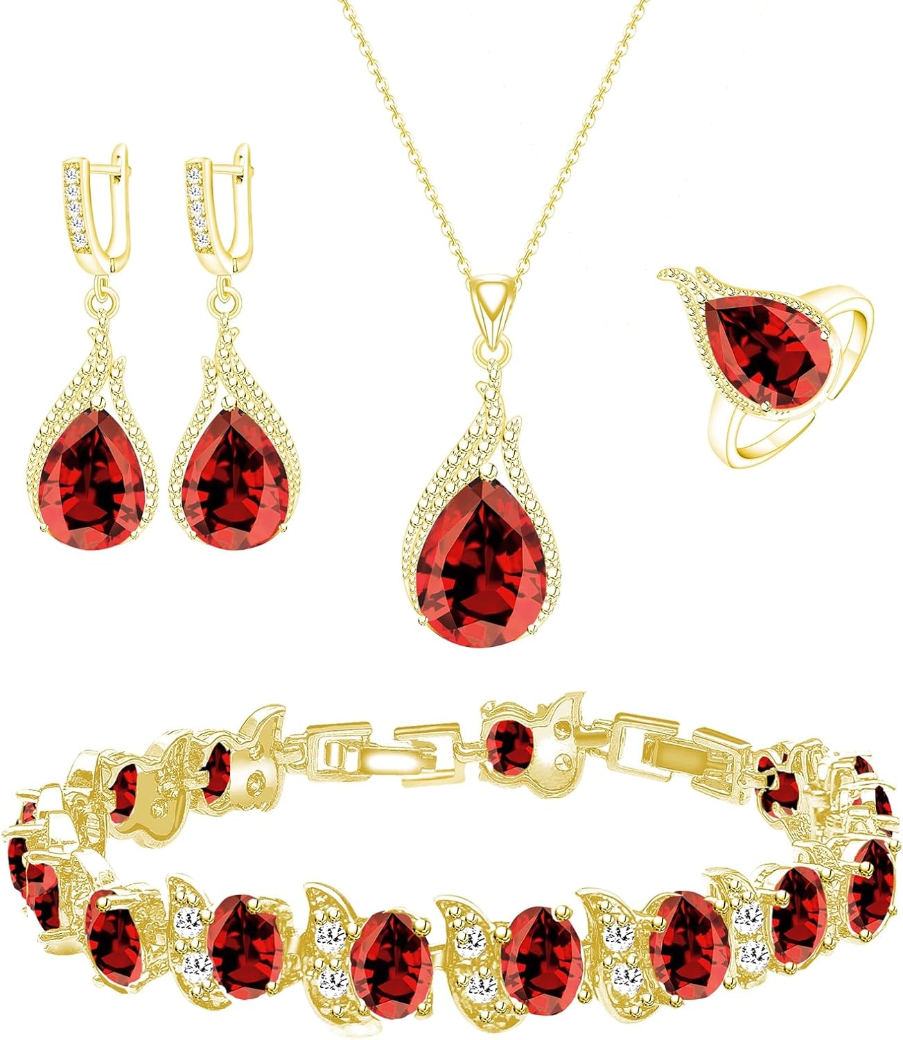 GZWHD Jewelry Set for Women CZ Earrings Necklace Ring Bracelet Set Prom Party Wedding Jewelry Gift for Mother Friend Wife