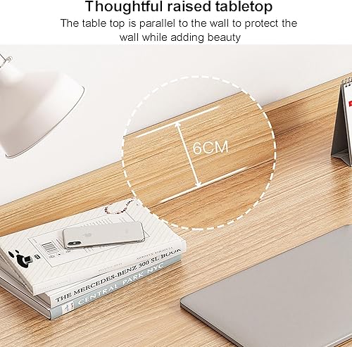 Miniatura 7 de Escritorio para computadora con 2 cajones y estantes, escritorio de oficina en casa con ganchos, escritorio de estudio de trabajo moderno para