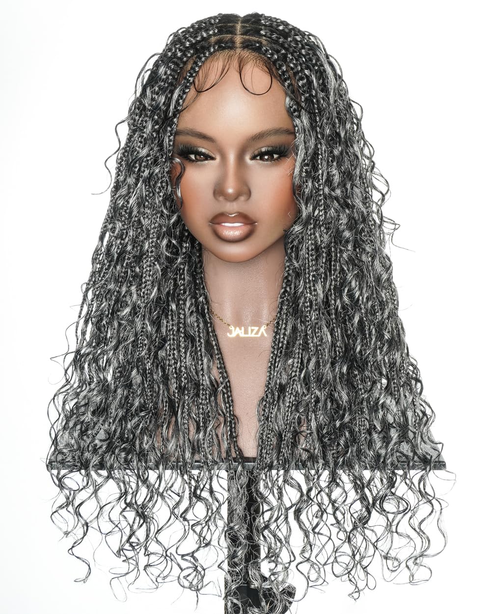 JALIZA Mila Full Lace Bohemia Braided Wig 24” Human Hair Boho Curls & Synthetic Braids, Knotless Hand-Tied Full Lace, Invisible Drawstring, Fit Cap 21.5-22.5 in
