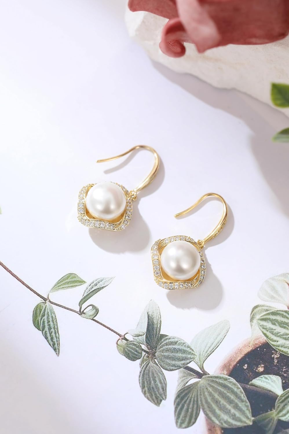 14k Gold Plated Pearl Rhinestone Dangle Earrings for Women Jewelry - Image 7