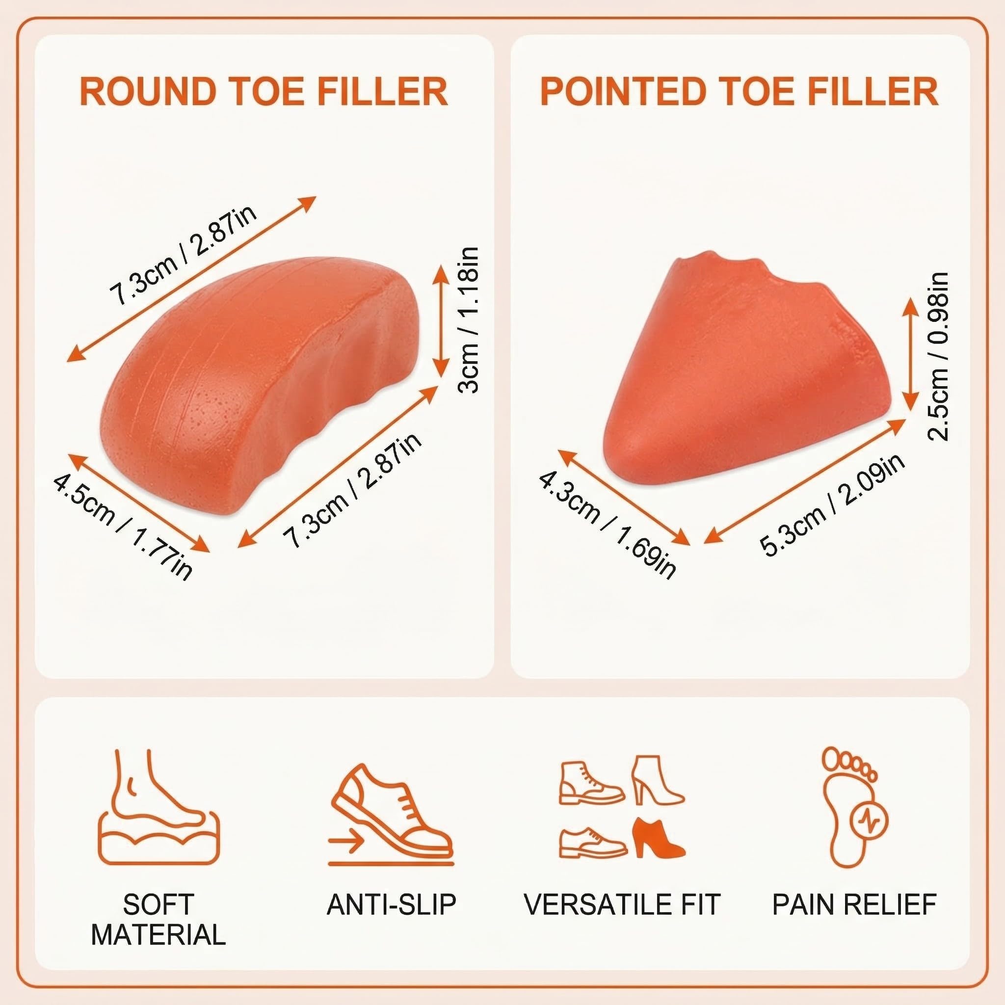 YIPFEN 2 Pares de Rellenos para Puntera de Zapato en PU, Reductores de Talla para Zapatos Grandes, Almohadillas para Talón Cómodas para Tacones, Zapatillas, Botas — view 6