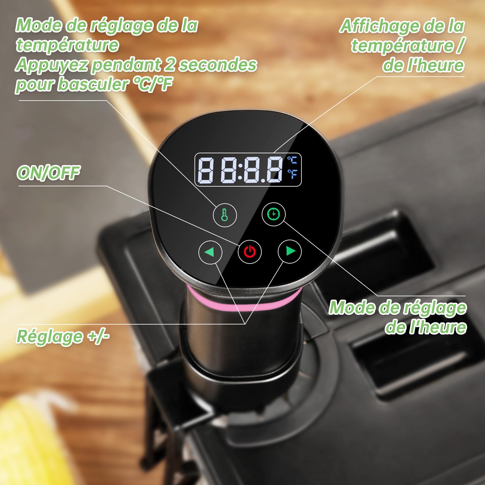 Thermoplongeur Sous Vide Cuiseur Sous Vide 1000W Calculateur dImmersion Cuisinière Thermostat Réglable Contrôle Précis de la Température pour Viande Oeuf Légume Écran Tactile LCD 25 à 92,5℃