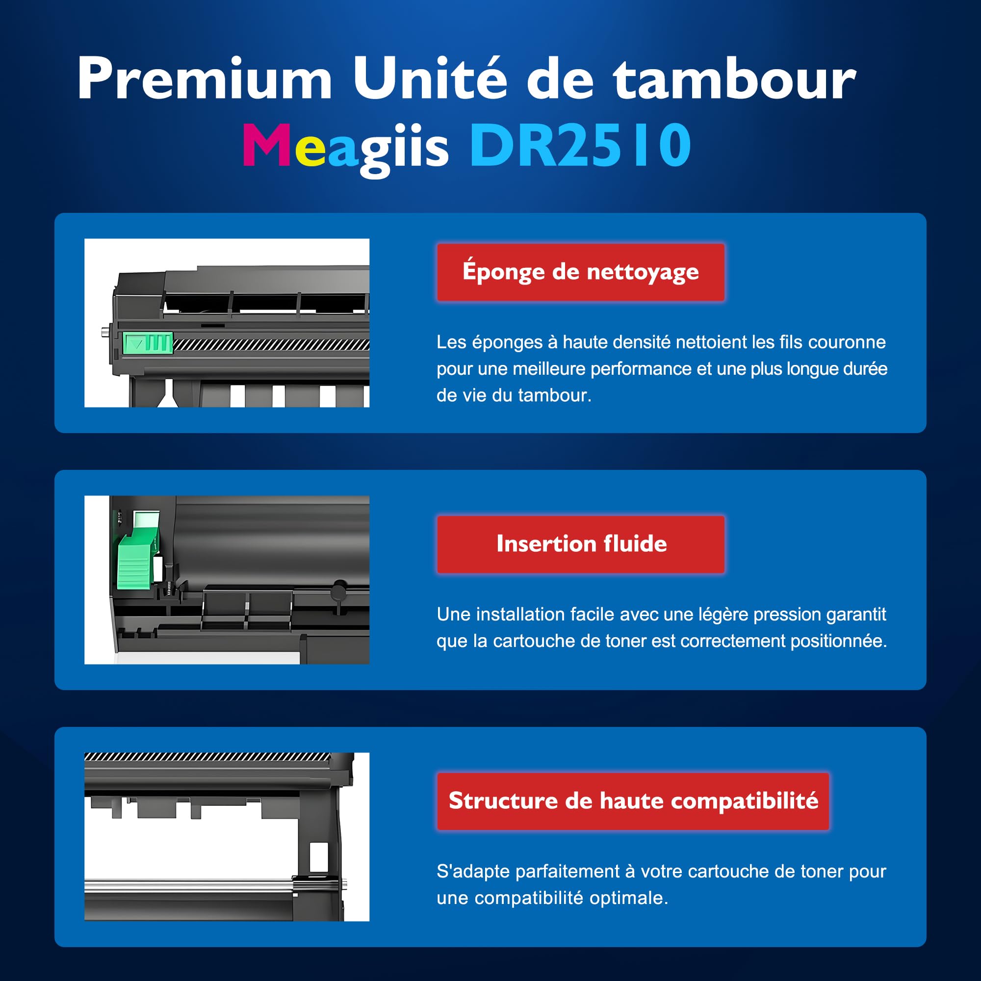 DR2510 Unité de Tambour compatibles pour Brother DR2510 DR-2510 Tambour pour Brother HL-L2400DW HL-L2400DWE HL-L2445DW HL-L2447DW DCP-L2620DW DCP-L2627DW DCP-L2627DWXL DCP-L2627DWE (1 Pack)