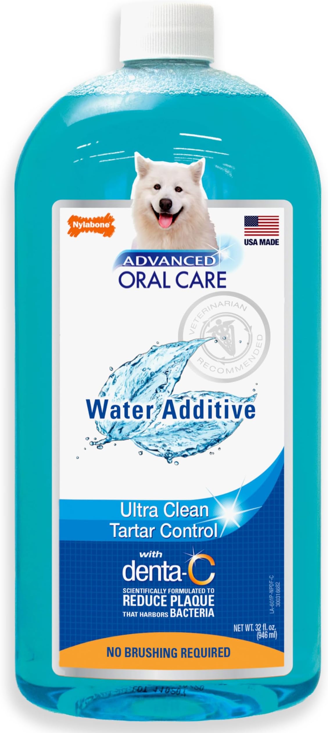 Nylabone Advanced Oral Care Dog Water Additive for Dental Care - Liquid Tartar Remover - Dog Breath Freshener & Teeth-Cleaning Liquid (32 oz.)
