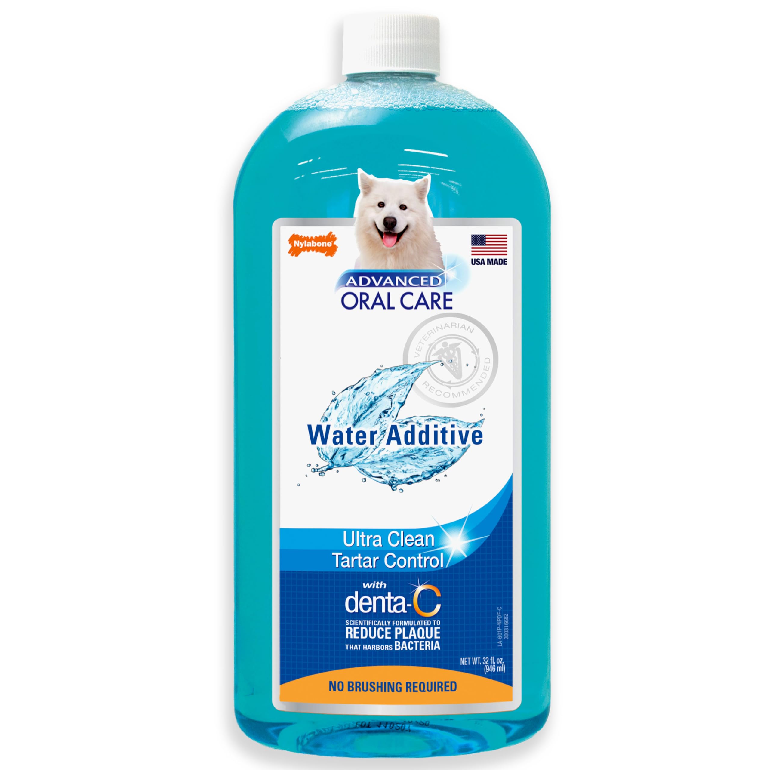 Nylabone Advanced Oral Care Pet Dental Water Additive, Liquid Tartar Remover & Breath Freshener for Dogs, Dog Teeth-Cleaning, Original Flavor, 32 oz.