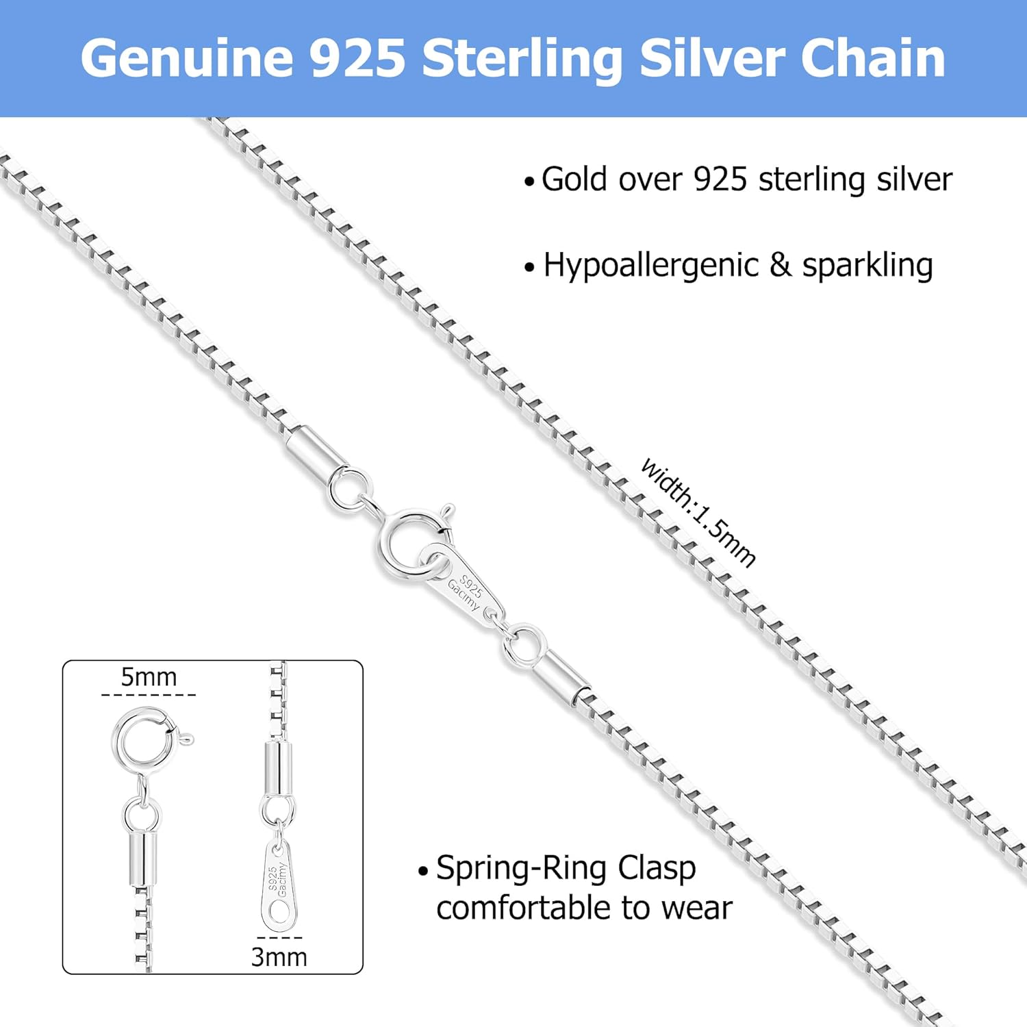 Gacimy Sterling Silver Chain Necklace for Women, 0.8MM 1.0MM 1.2MM 1.5MM 1.7MM 2.0MM Width Silver Box Chain Necklace for Women - Image 4