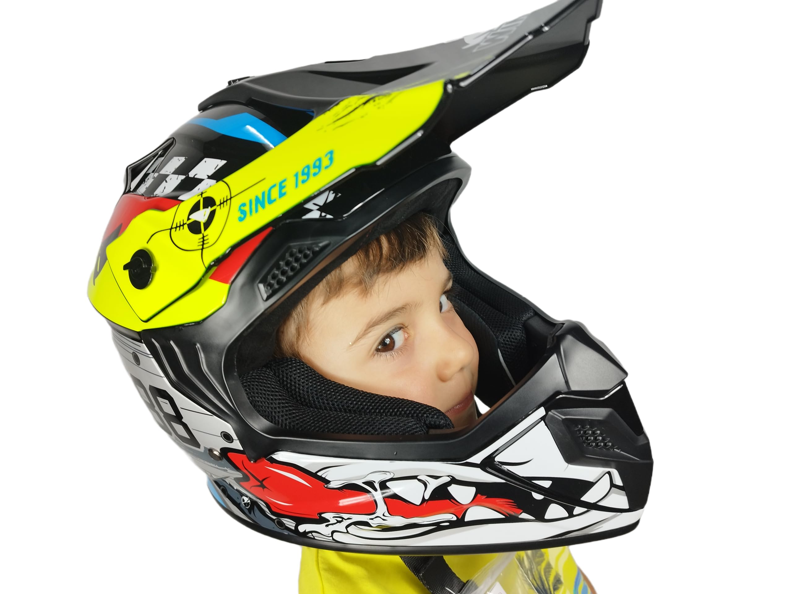 Casco Bimbo bambino per mini moto da Cross Enduro Quad Off Road fuori strada integrale con Nuova Omologazione CE C.E. ECE 22.06