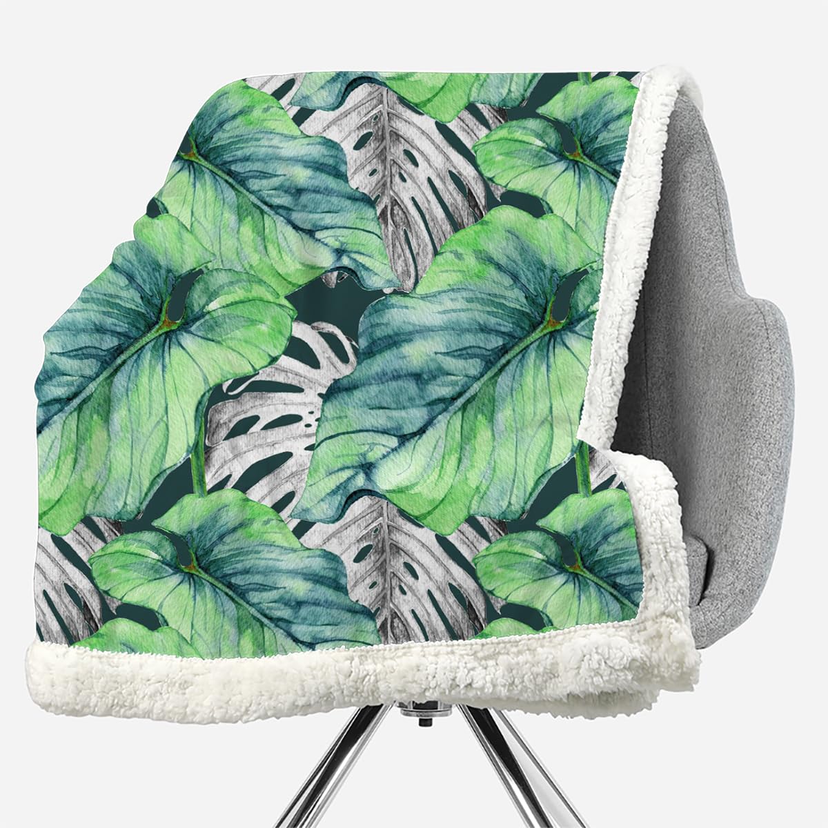 Feuilles De Palmier Couverture de Confort 130X150 cm 3D Plaid Couverture Feuilles De Palmier Microfibre Chaud Doux Jeté de Canapé Moelleux et Salon Chambre Sherpa Blanket（Style 202-4）